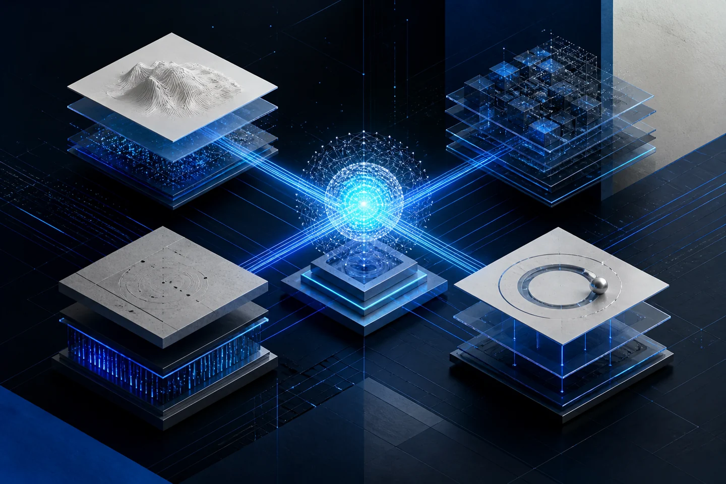 Layered compute architecture connected to a luminous decision core
