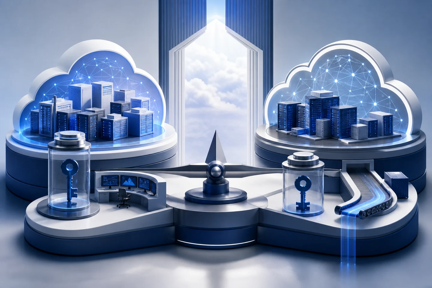Procurement architecture comparing protected cloud zones, keys and operational control